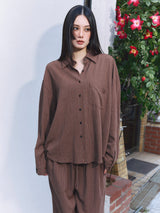 Linen-Rayon Flow Shirt BROWN