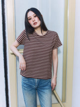Border Short Sleeve Tee BROWN×WHITE