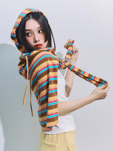Border Hoodie Long Sleeve Tee Rainbow