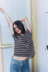 Border Short Sleeve Tee BROWN×BLUE