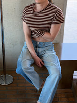 Border Short Sleeve Tee BROWN×WHITE