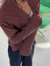 Border Hoodie Long Sleeve Tee BLUE × RED