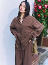 Linen-Rayon Flow Shirt BROWN