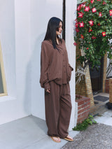 Linen-Rayon Flow Shirt BROWN