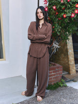 Linen-Rayon Flow Shirt BROWN