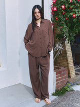 Linen-Rayon Flow Pants BROWN