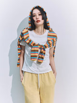 Border Hoodie Long Sleeve Tee Rainbow