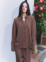 Linen-Rayon Flow Shirt BROWN