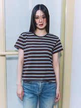 Border Short Sleeve Tee BROWN×BLUE