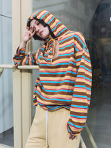 Border Hoodie Long Sleeve Tee Rainbow