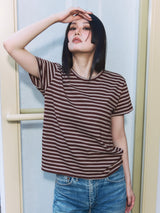 Border Short Sleeve Tee BROWN×WHITE