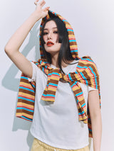 Border Hoodie Long Sleeve Tee Rainbow