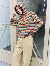 Border Hoodie Long Sleeve Tee Rainbow