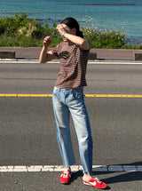Border Short Sleeve Tee BROWN×WHITE