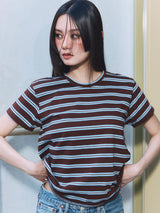 Border Short Sleeve Tee BROWN×BLUE