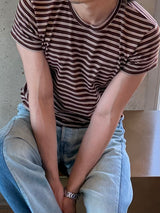 Border Short Sleeve Tee BROWN×WHITE