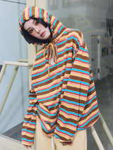 Border Hoodie Long Sleeve Tee Rainbow