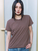 Border Short Sleeve Tee BROWN×WHITE