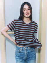 Border Short Sleeve Tee BROWN×BLUE