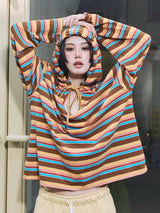 Border Hoodie Long Sleeve Tee Rainbow